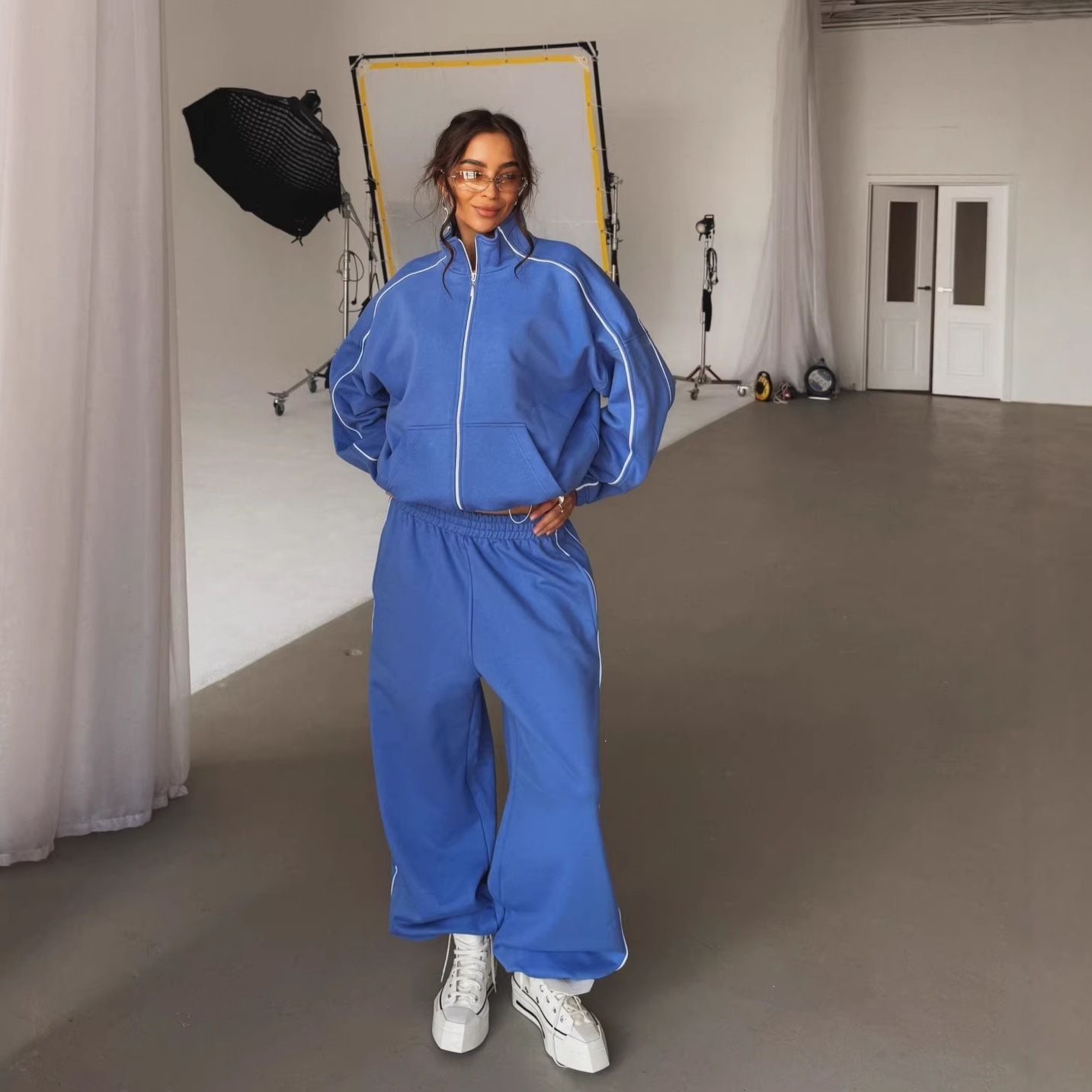 Candy Color Colorblock Long Sleeve Zip Jacket & Jogger Pants 2-Piece Set