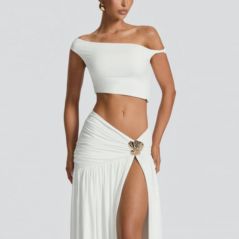 Sexy One-Shoulder Crop Top & Side-Slit Skirt Set