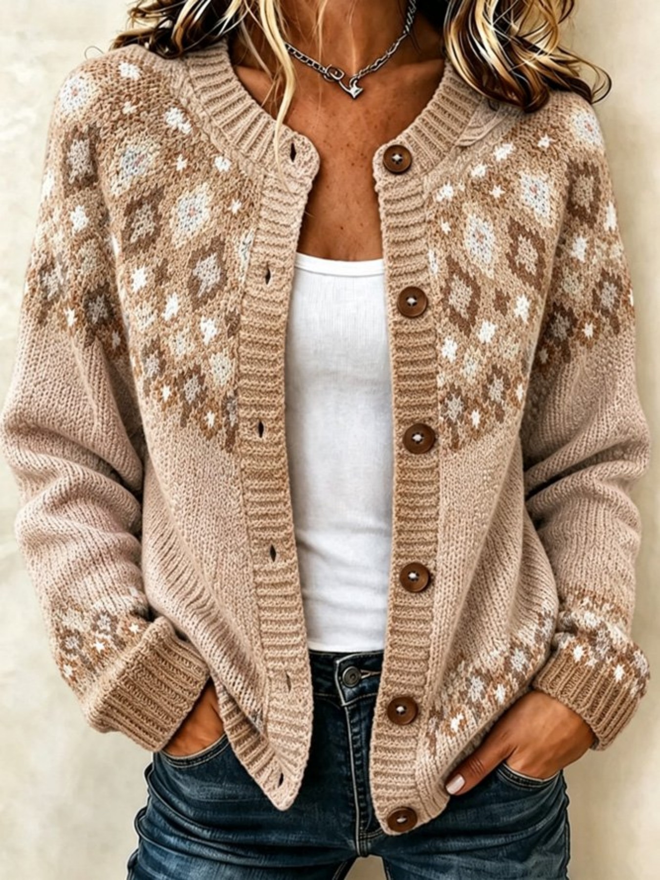 Women's Floral Print Long Cardigan Casual Trendy Knit-Look Sweater