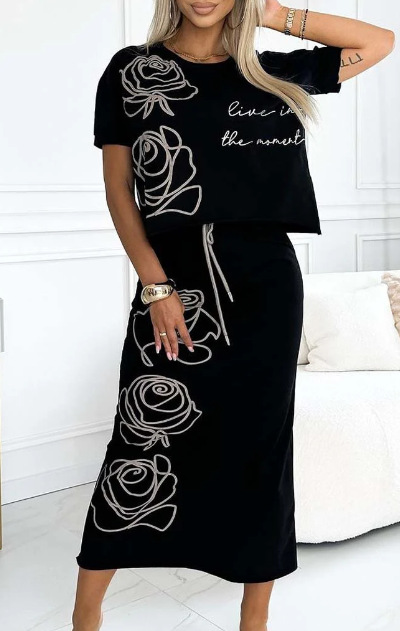 Women's Printed Two-Piece Skirt Set Casual Midi Dress