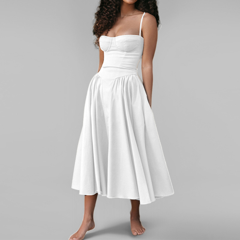 Women's Sleeveless Spaghetti Strap French Dress with Waist
