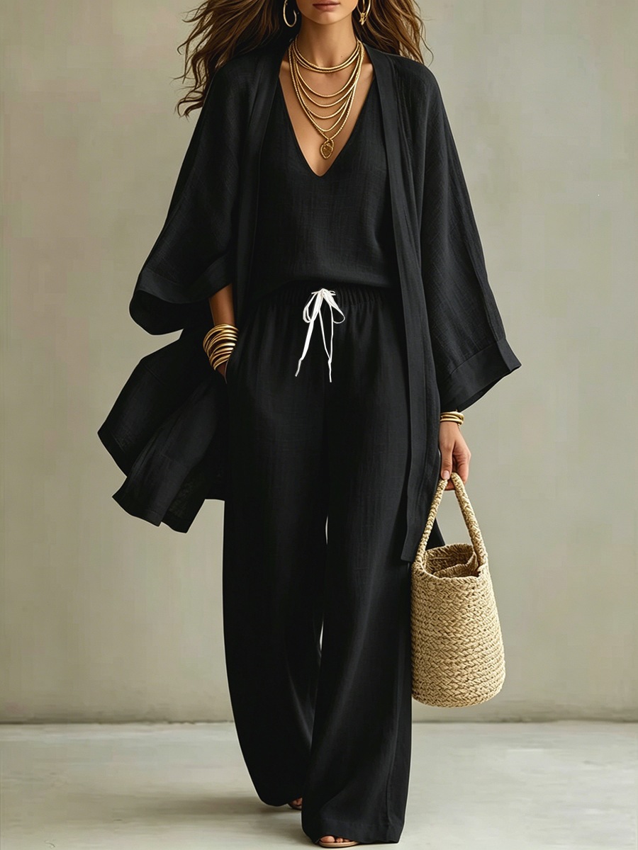 Women's 3-Piece Open-Front Cardigan, Sleeveless Tank & Pants Set