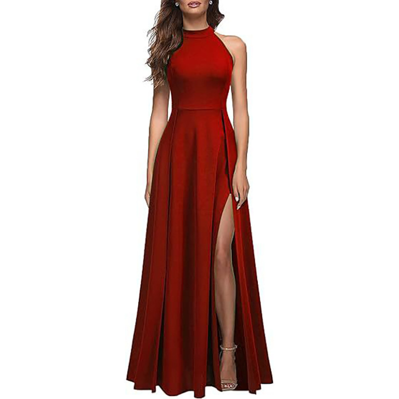 Women's Halter Neck High Slit Long Cocktail Evening Dress