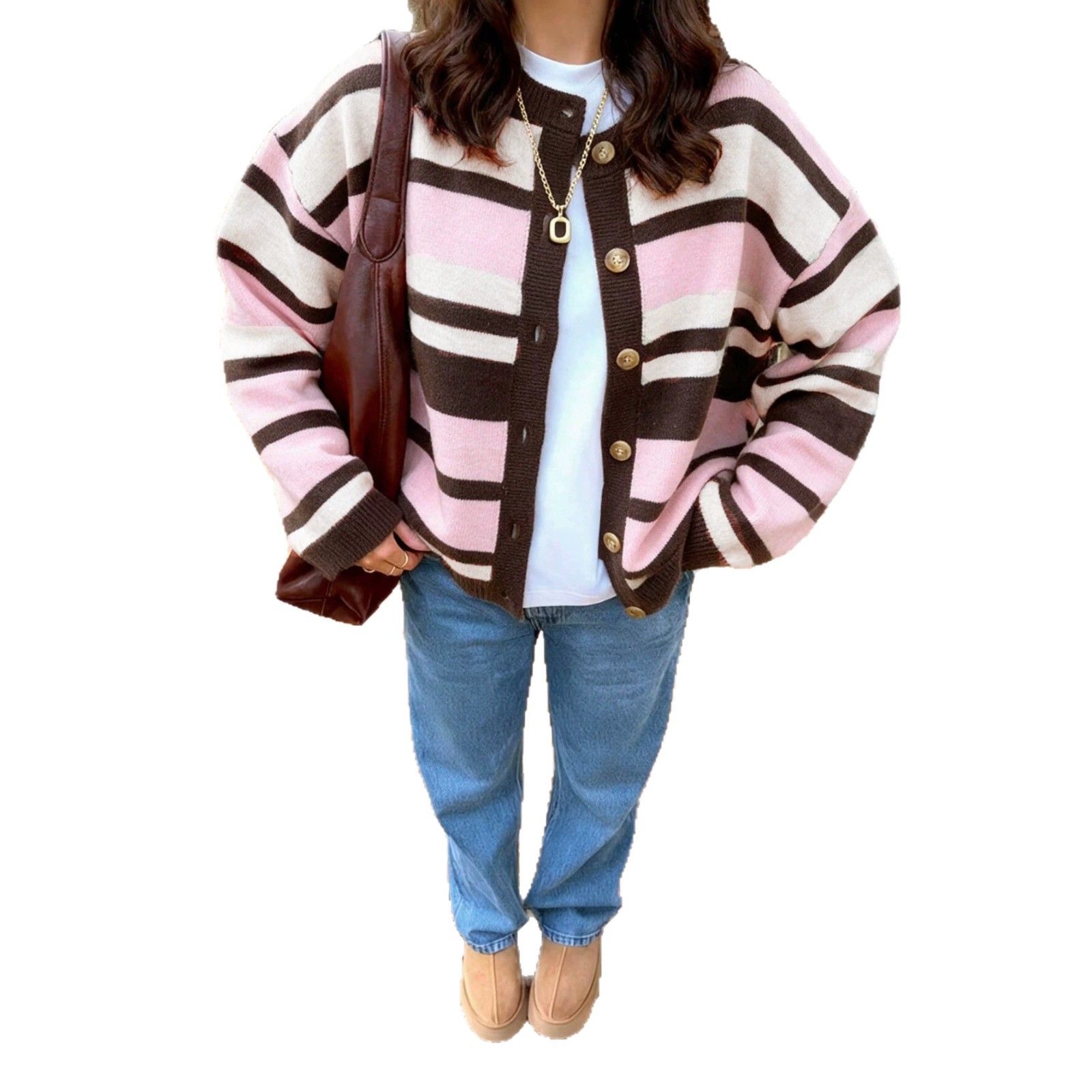 Retro Striped Knit Cardigan Women's Loose Casual Sweater