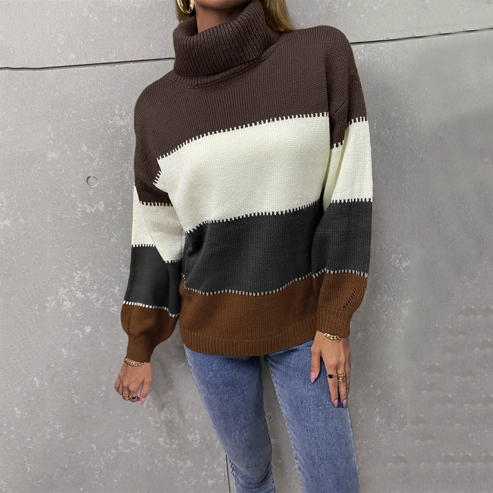 Women's Turtleneck Color-Block Knit Sweater