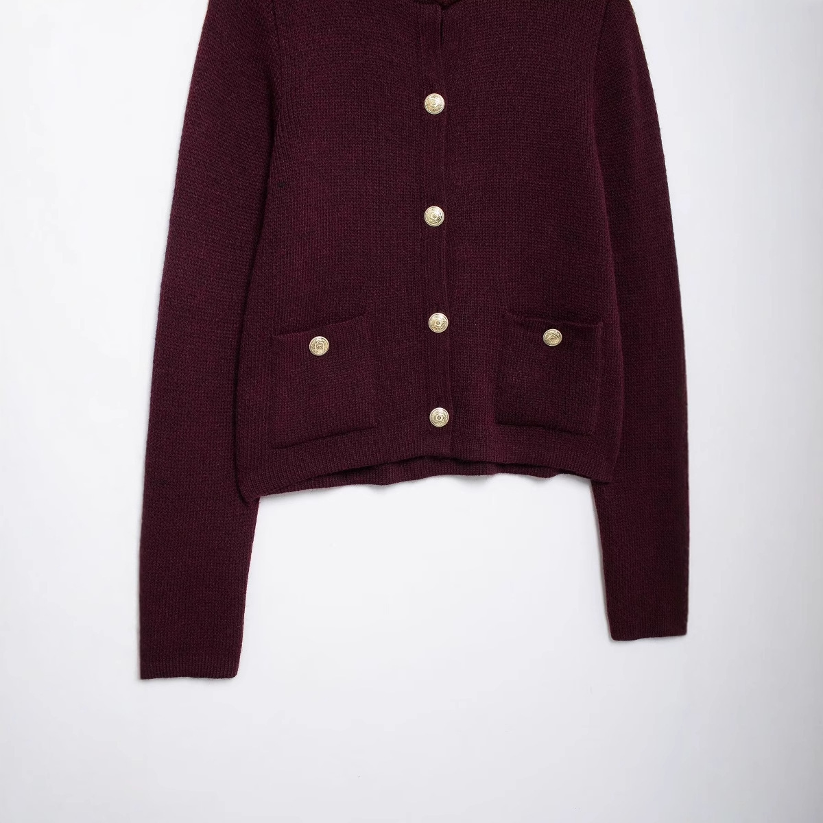Gold Button Short Knit Cardigan Sweater Coat