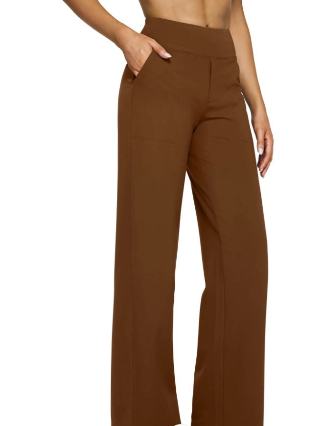 High-Waist Straight-Leg Yoga Pants with Pockets