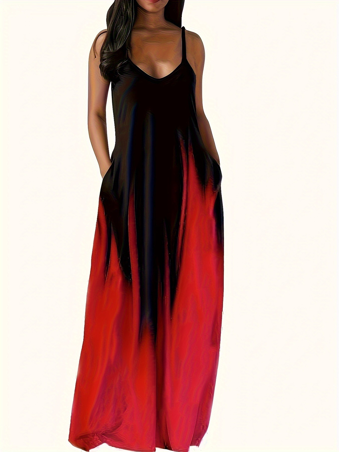 Gradient Print Sleeveless V-Neck Maxi Dress