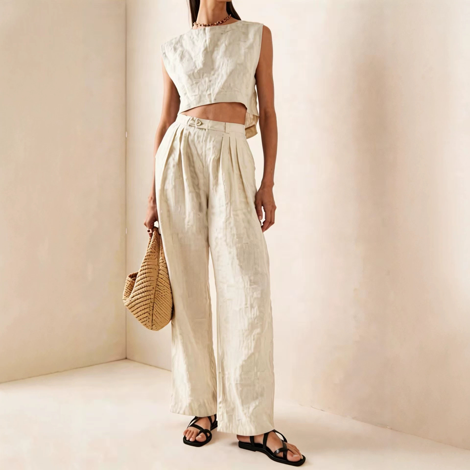 Women's Summer Round Neck Loose Casual Two-Piece Pants Set
