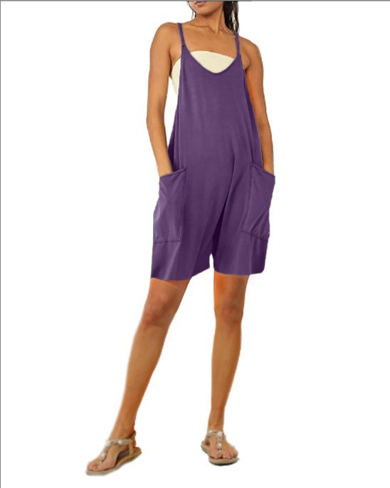 Women's Solid Color Zip Pocket Cami Jumpsuit with Wide Leg