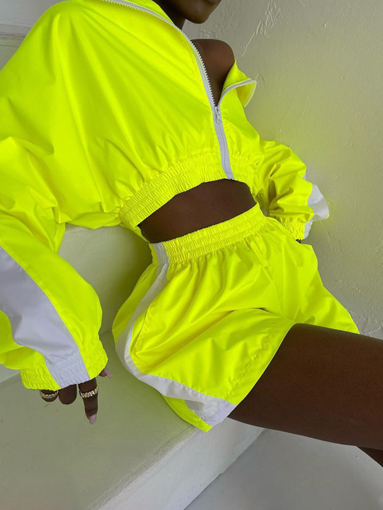 Women's Long Sleeve Zip-Up Track Jacket and Shorts Set