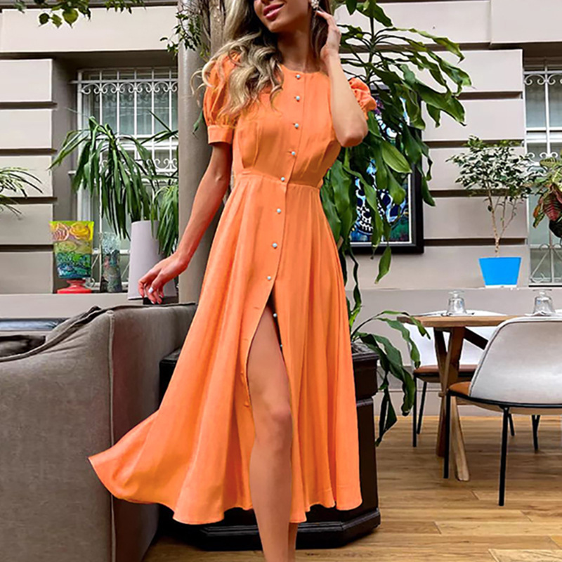 Solid Color High Waist Button-Front Midi Cardigan Dress