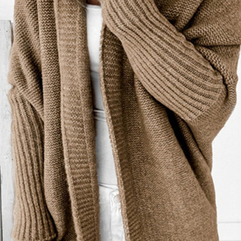 Hooded Knit Cardigan with Batwing Sleeves and Back Panel