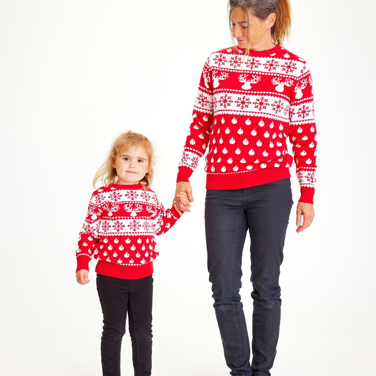 Christmas Family Matching Sweater Colorblock Polka Dot Crewneck Pullover