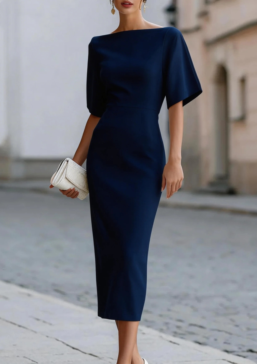 Elegant Waist-Cinching Midi Dress with Belt