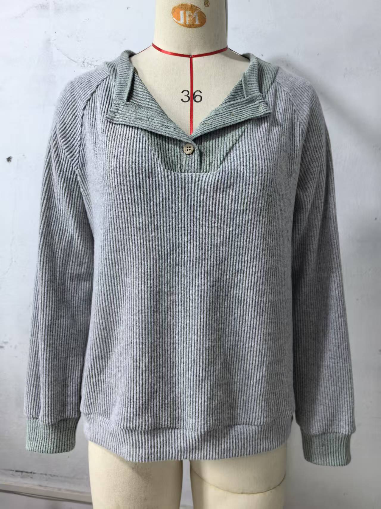 V-Neck Colorblock Faux Sweater Loose Long-Sleeve Top
