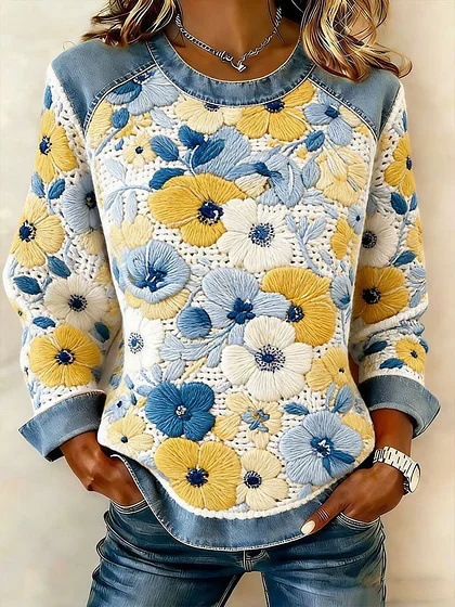 Women's Floral Botanical Print Crewneck Sweatshirt