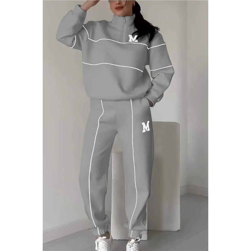 Letter Print Long-Sleeve Hoodie and Pants Two-Piece Casual Sports Set