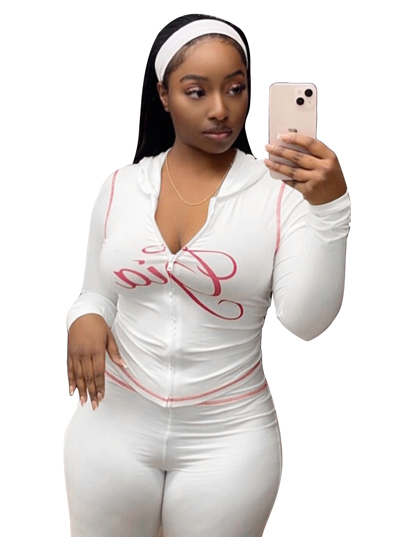 Women's Printed Hooded Long-Sleeve Thumbhole Two-Piece Set with Flared Pants