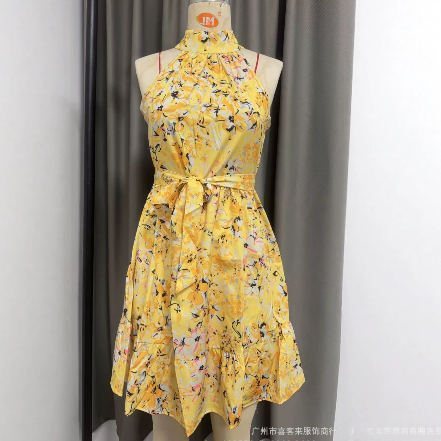 Tie-Neck Ruffle Hem Floral Midi Dress