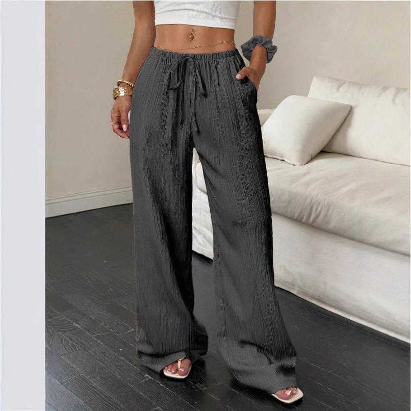 Women's Solid Straight-Leg Mid-Rise Pants with Pockets