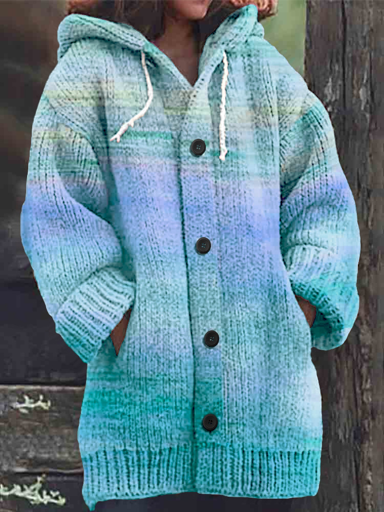 Women's Colorful Animal Print Hooded Button Cardigan Sweater