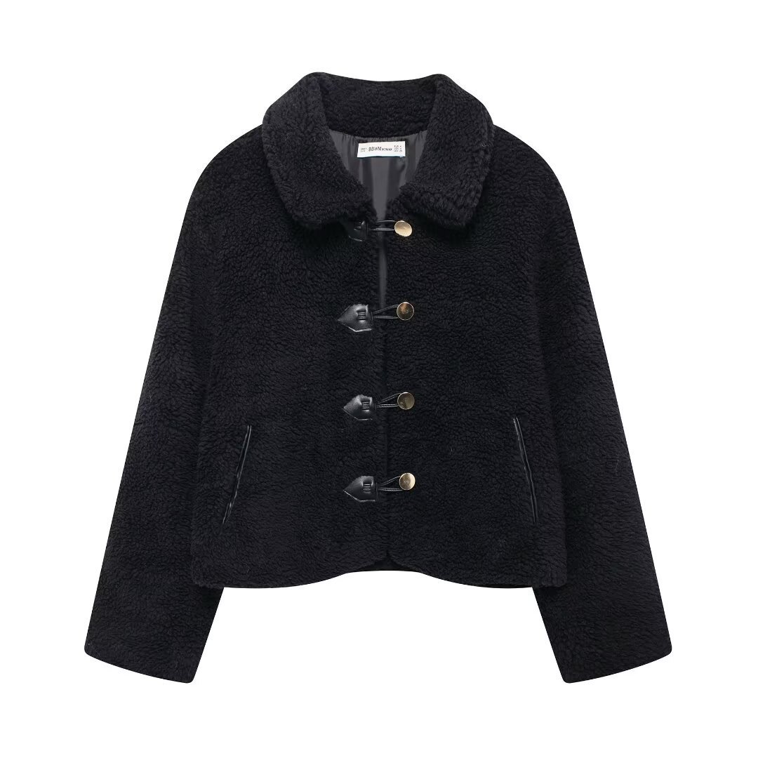 Women's Street Style Cropped Lapel Collar Long Sleeve Jacket