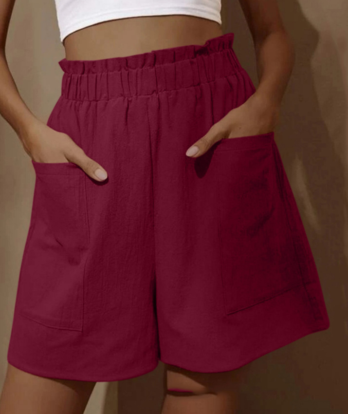 Cotton-Linen High-Waist Wide-Leg Shorts with Bubble Hem