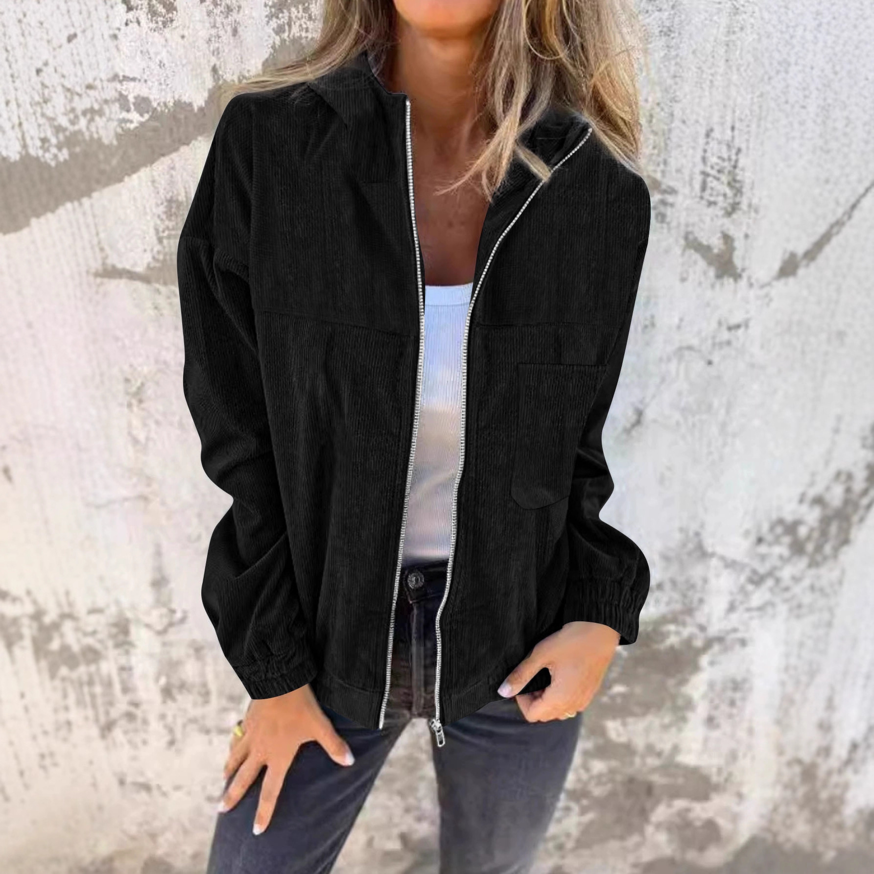 Solid Color Zip-Up Hoodie Casual Comfortable Jacket Top