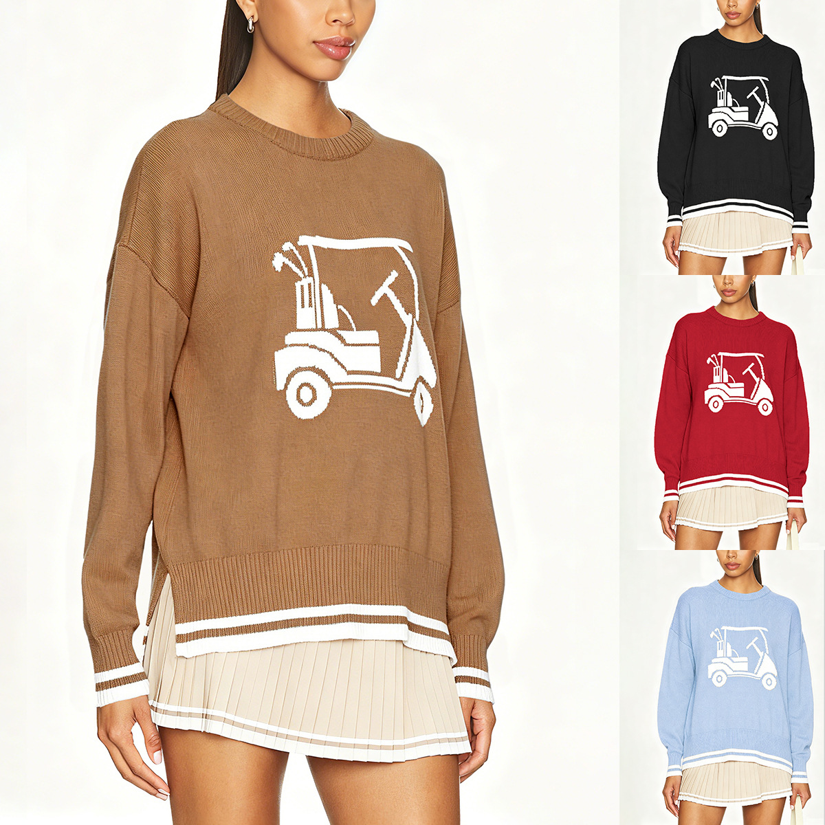 Women's Jacquard Crewneck Pullover Knit Sweater