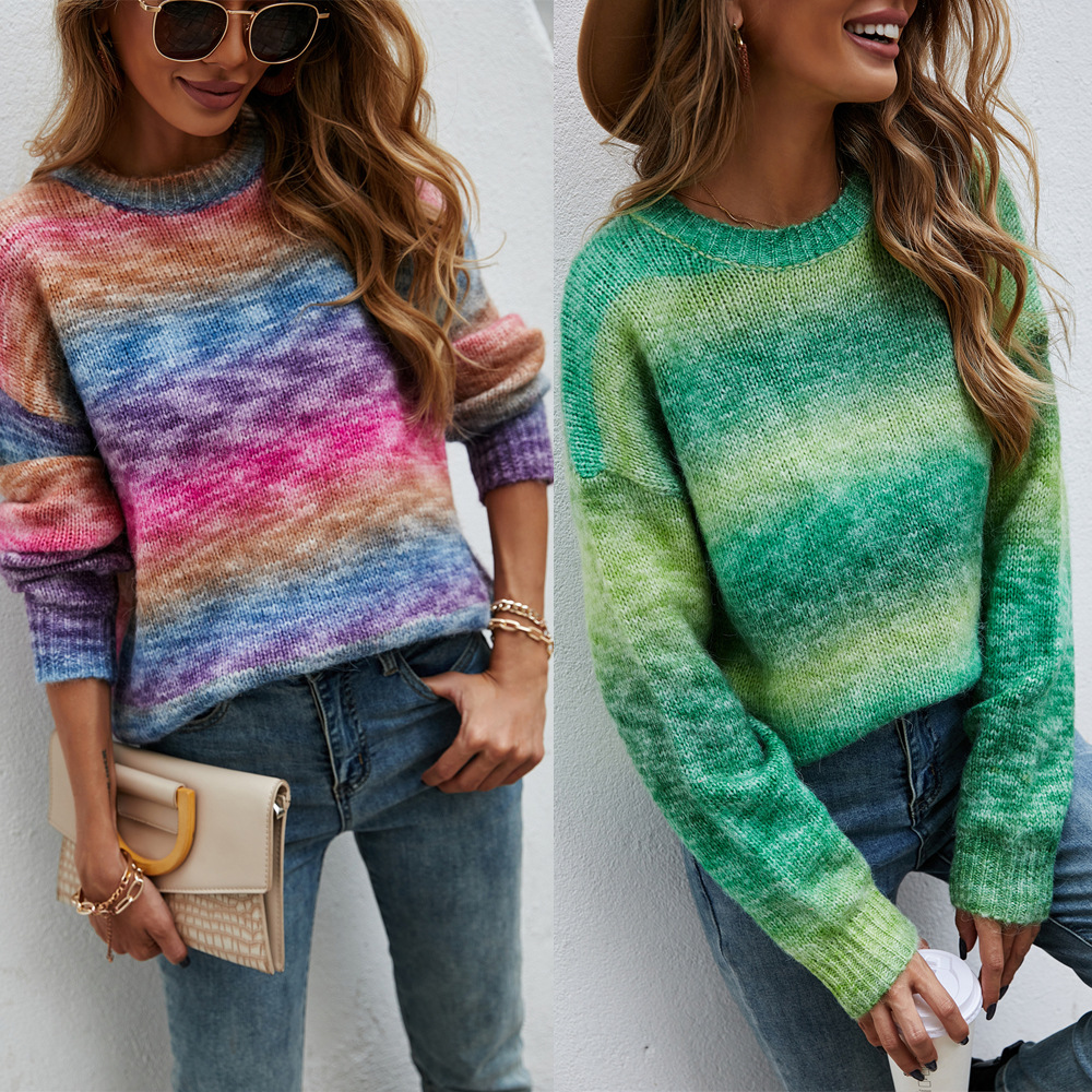 Rainbow Colorblock Crewneck Pullover Sweater
