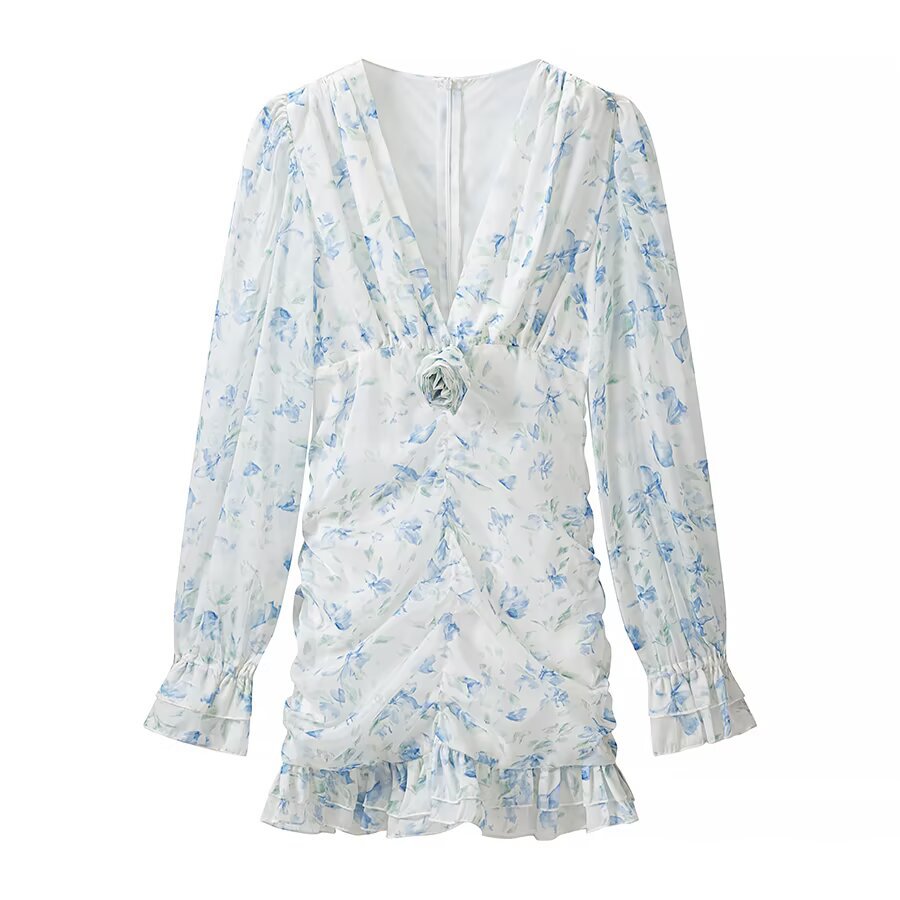 Women's Long Sleeve V-Neck Floral Dress