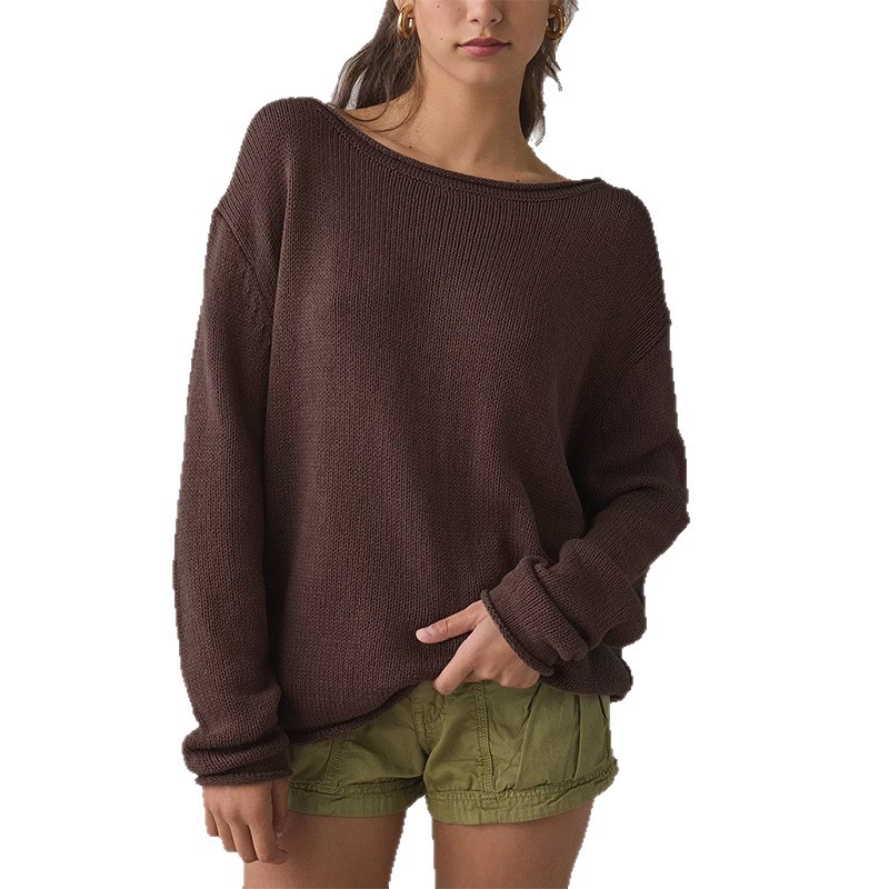 Women's Crewneck Long Sleeve Knit Sweater Loose Pullover Color Block