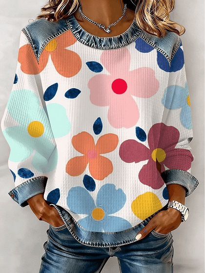 Women's Floral Botanical Print Crewneck Sweatshirt