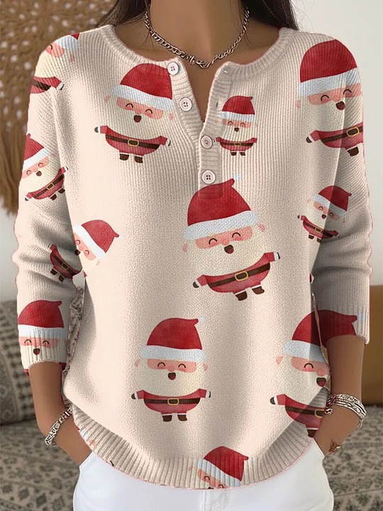 Women's Christmas Animal Lantern Print Button Sweatshirt