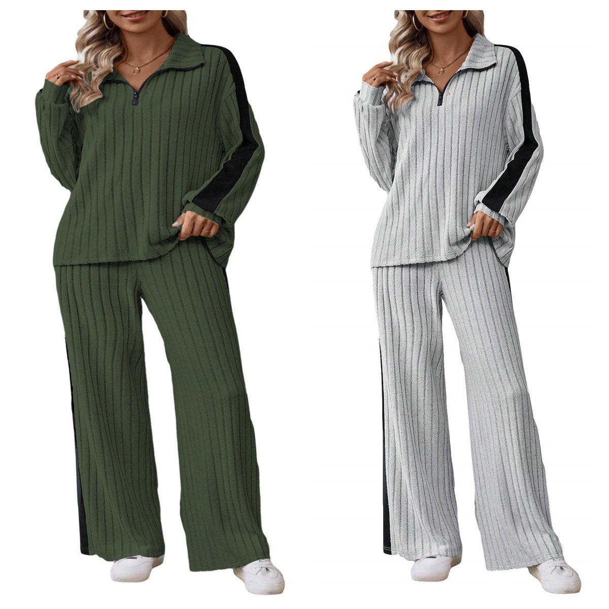 Women's Plus Size Casual Two-Piece Sweatshirt and Wide-Leg Pants Set