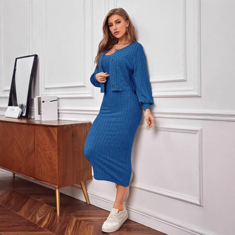 Women's Two-Piece Long Sleeve Bodycon Dress Set