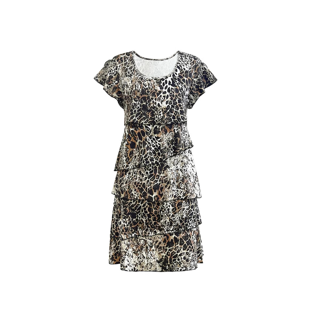 Summer Print Dress Round Neck Ruffle Sleeve Patchwork Women's Dress