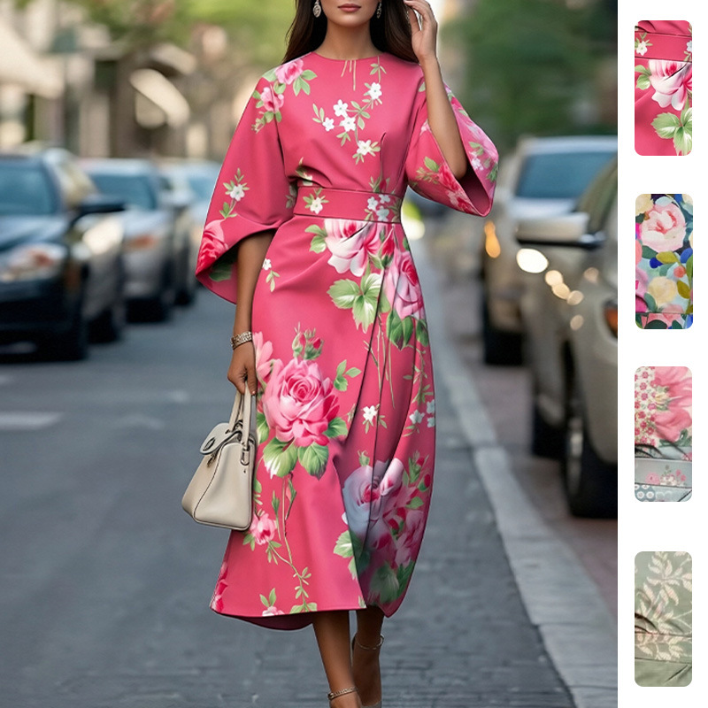 Floral Print Loose A-Line Midi Dress