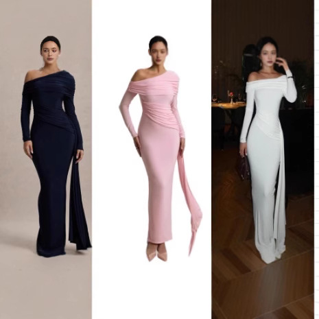 French Style Slimming High-Waist Pleated Long Dress
