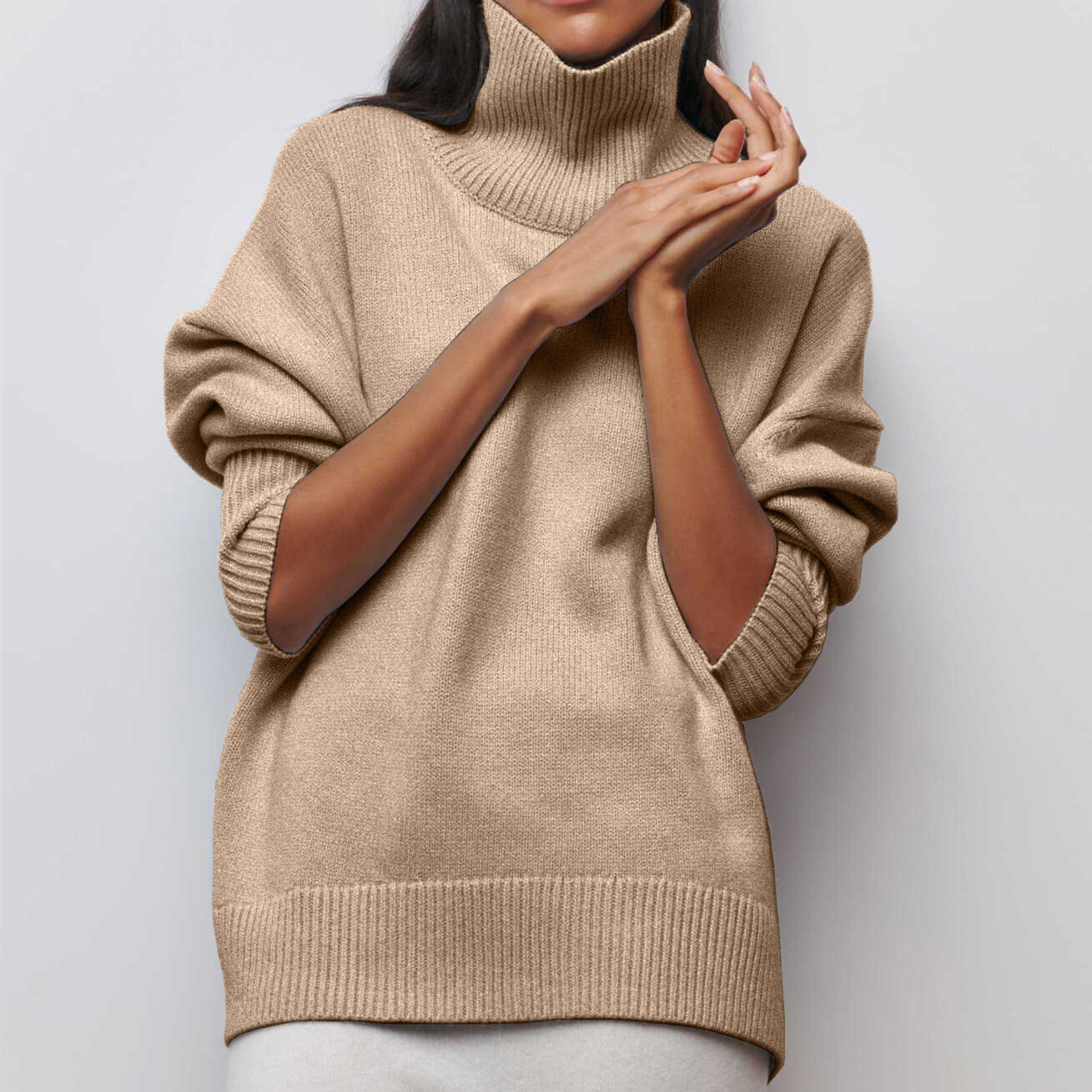 Women's Long Ribbed Turtleneck Sweater Loose Fit