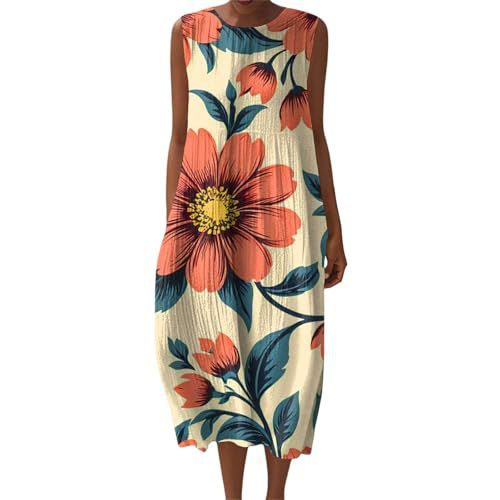 Women's Vintage Floral Print Sleeveless Midi Dress
