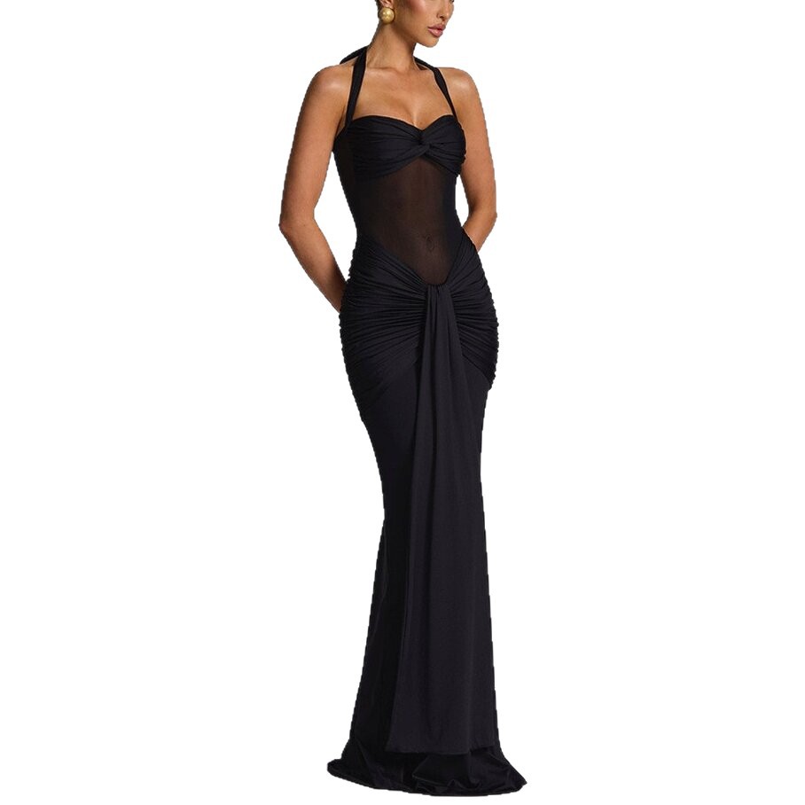Women's Ruched Backless Bodycon Long Dress