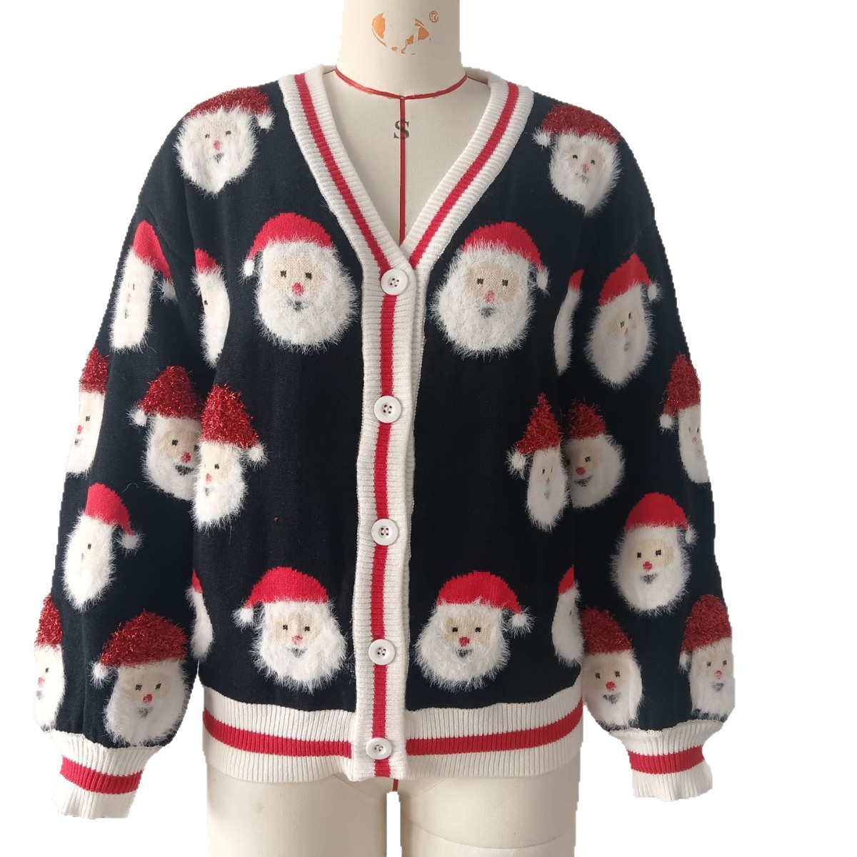 Women's Christmas Santa Jacquard Cardigan Sweater