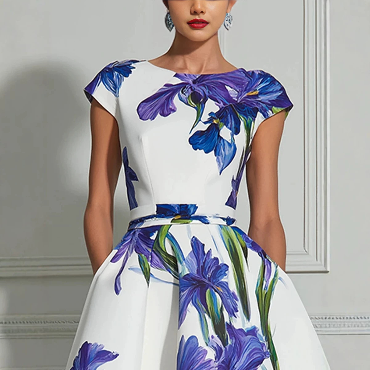 Sleeveless Round Neck Blue and White Porcelain Print Long Dress