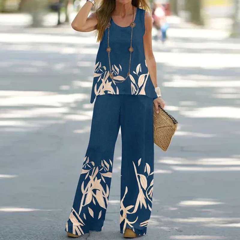 Women's Printed Sleeveless Tank Top and High-Waist Pants Set