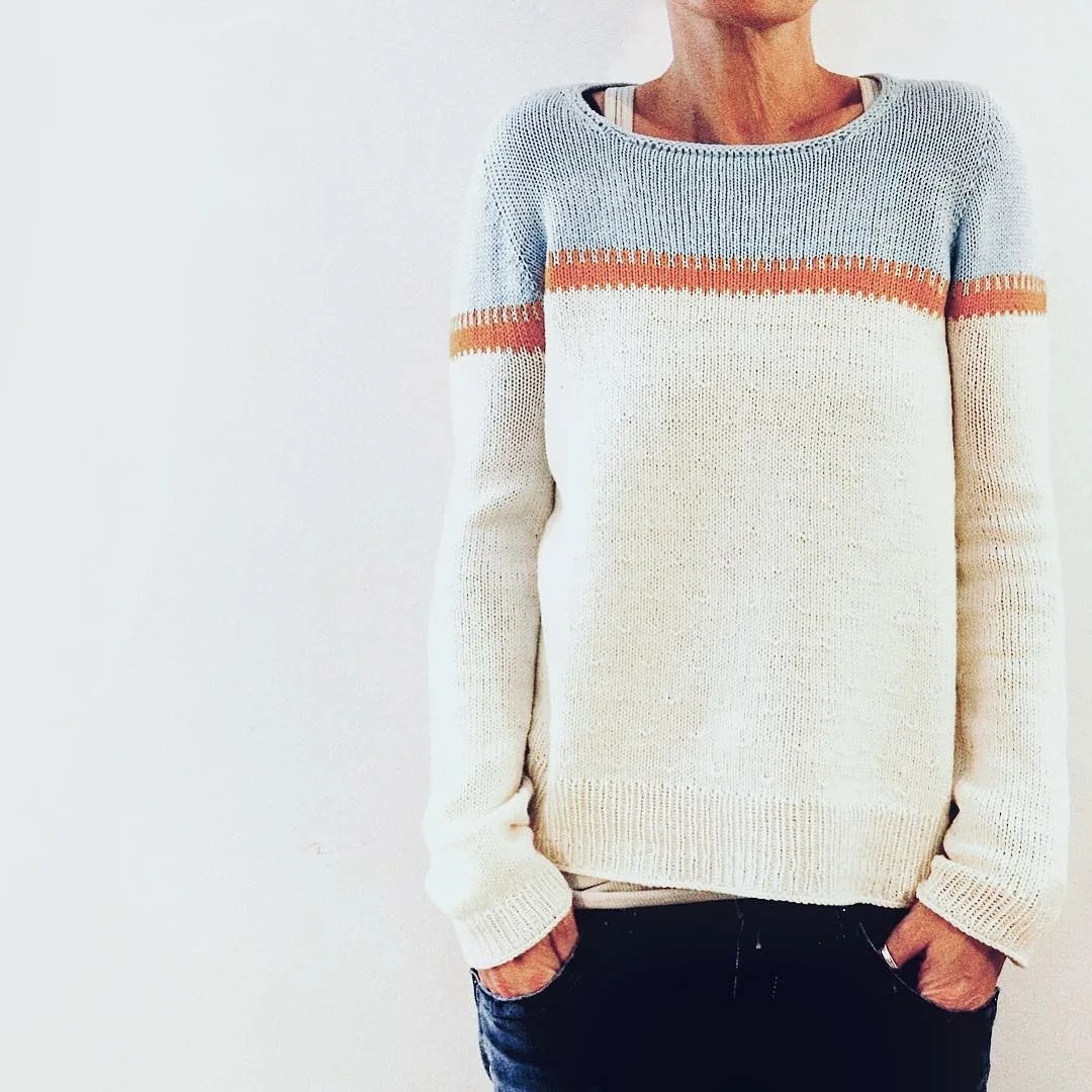Women's Color-Block Crewneck Pullover Knit Sweater
