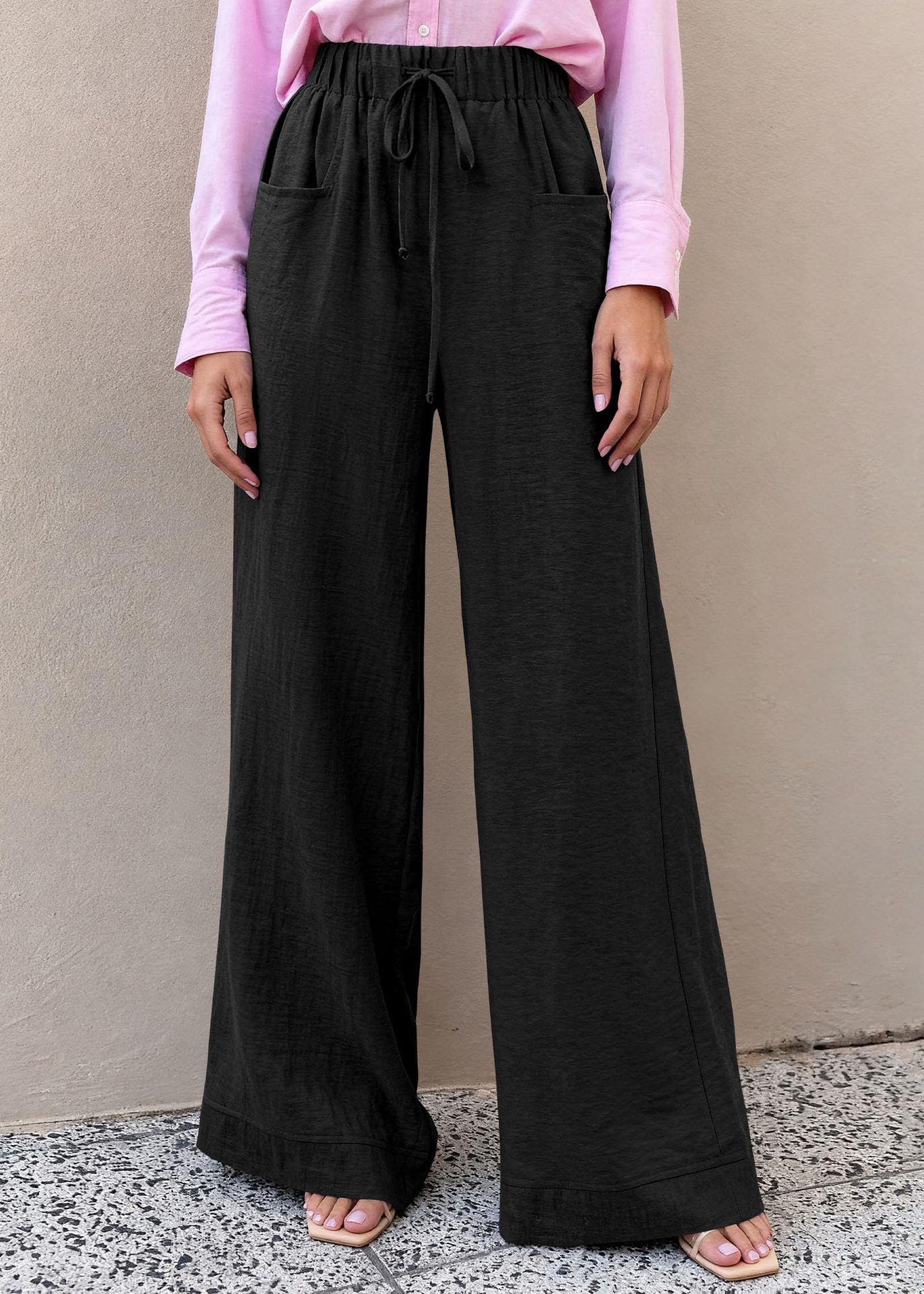 Women's High-Waist Wide-Leg Drawstring Pants Casual Solid Color