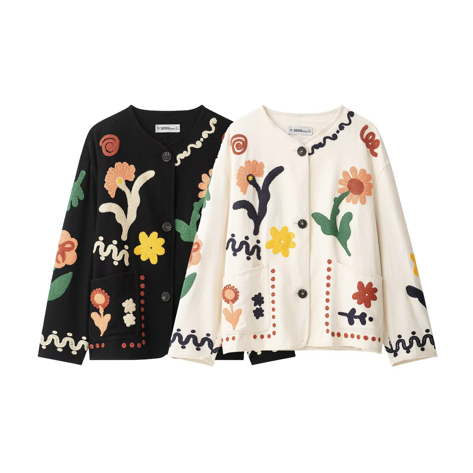 Women's Floral Embroidered Crewneck Jacket Coat
