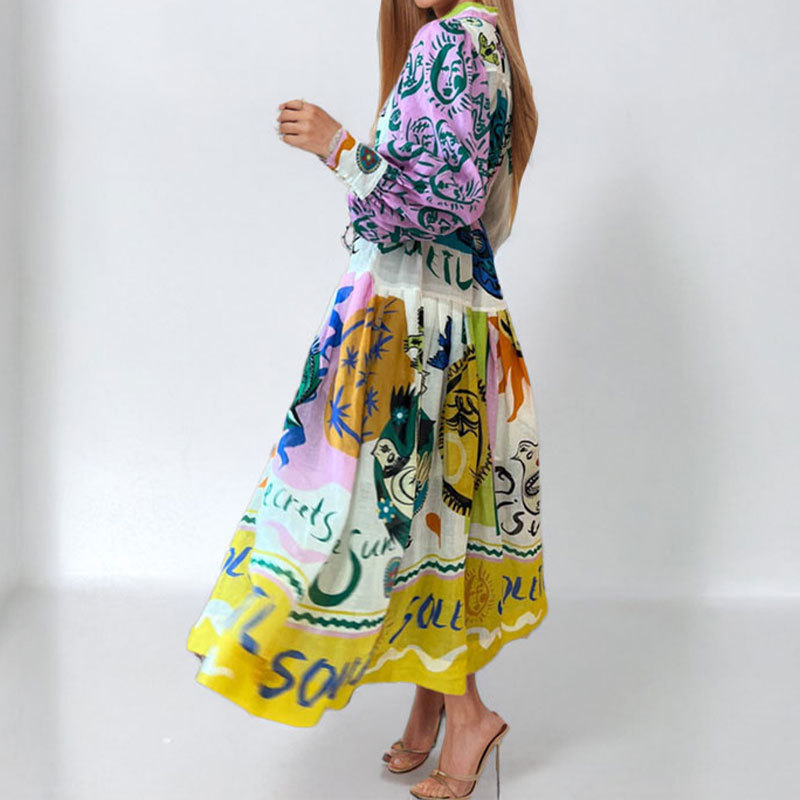 Women's Printed Long Sleeve Maxi Dress with Cardigan